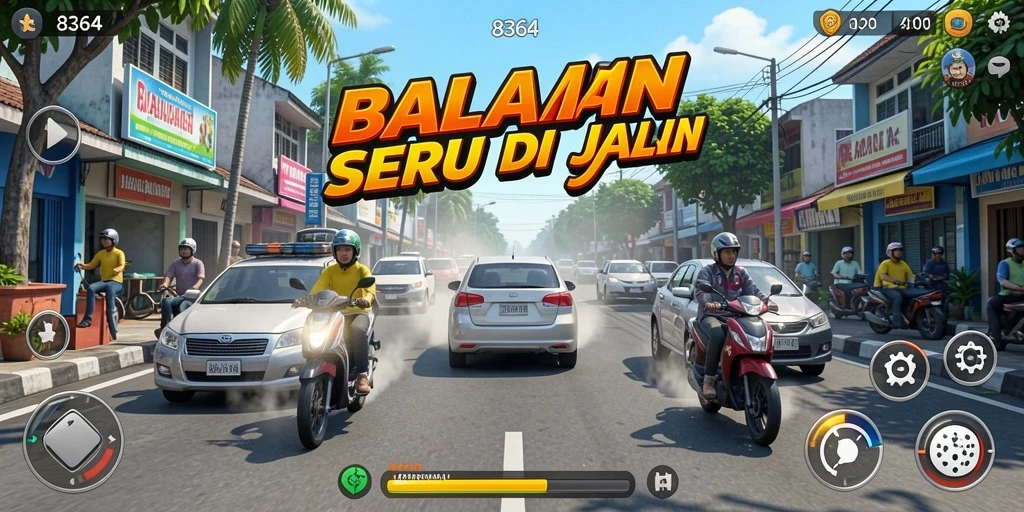 Tampilan gameplay menegangkan dalam balapan mobil cepat.