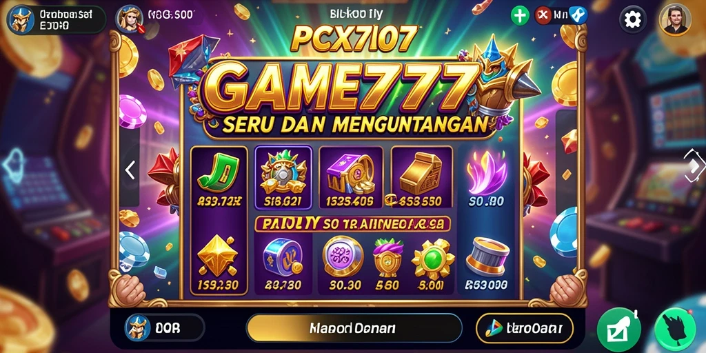 Tampilan gameplay menarik dari PCX777 dengan simbol slot yang berwarna-warni.